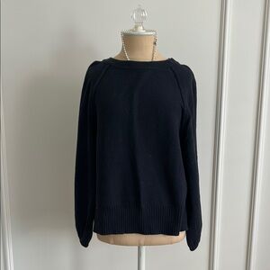 By Anthropologie Navy Sweater, Cotton, Bow in Back, S, EUC, Women's Sweater